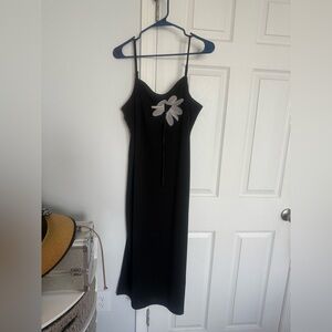 H&M Black Midi Dress with White Floral Accent